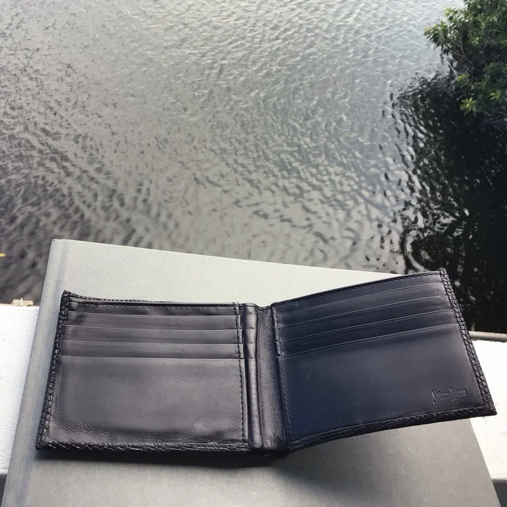 Neiman Marcus Slim Signature Lizard Wallet Made in USA Black - Picture 6 of 15